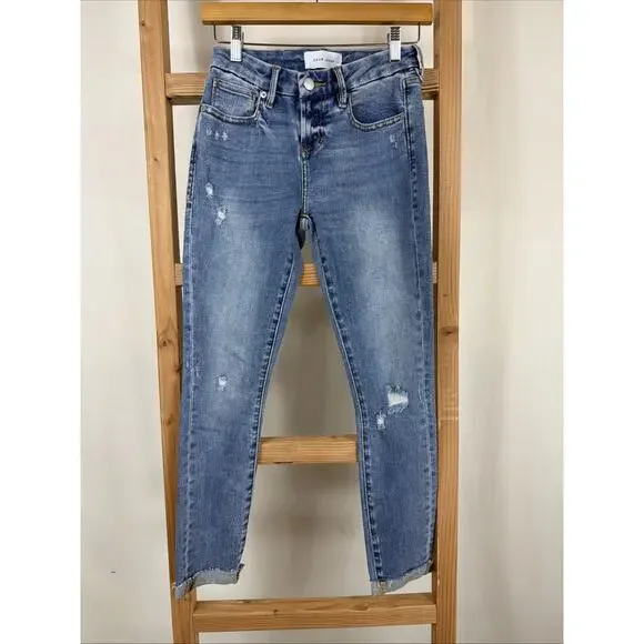 NWT Dear John Blue Distressed 5-Pocket Button Zip Skinny Jeans #1185 Size 25 - Picture 1 of 4